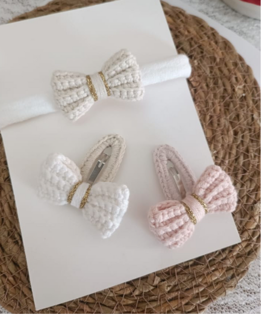 Pack of 3 crotchet bow hair band and hair clips