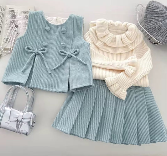 3 piece tailored tweed and knit frill top sets