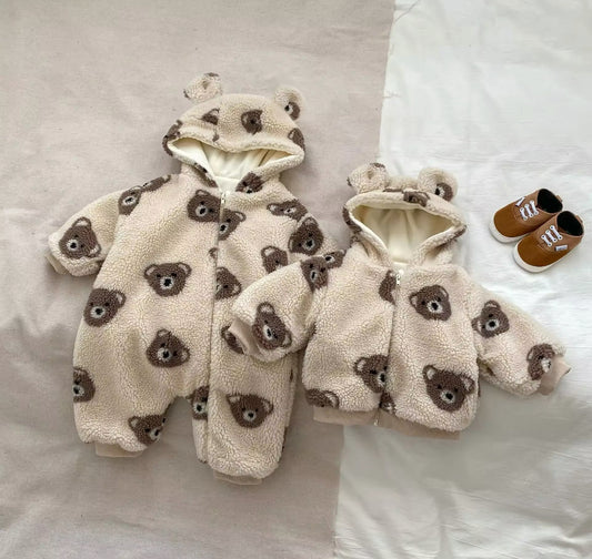 Pre order thick fleece lined teddy bear coat/snowsuit