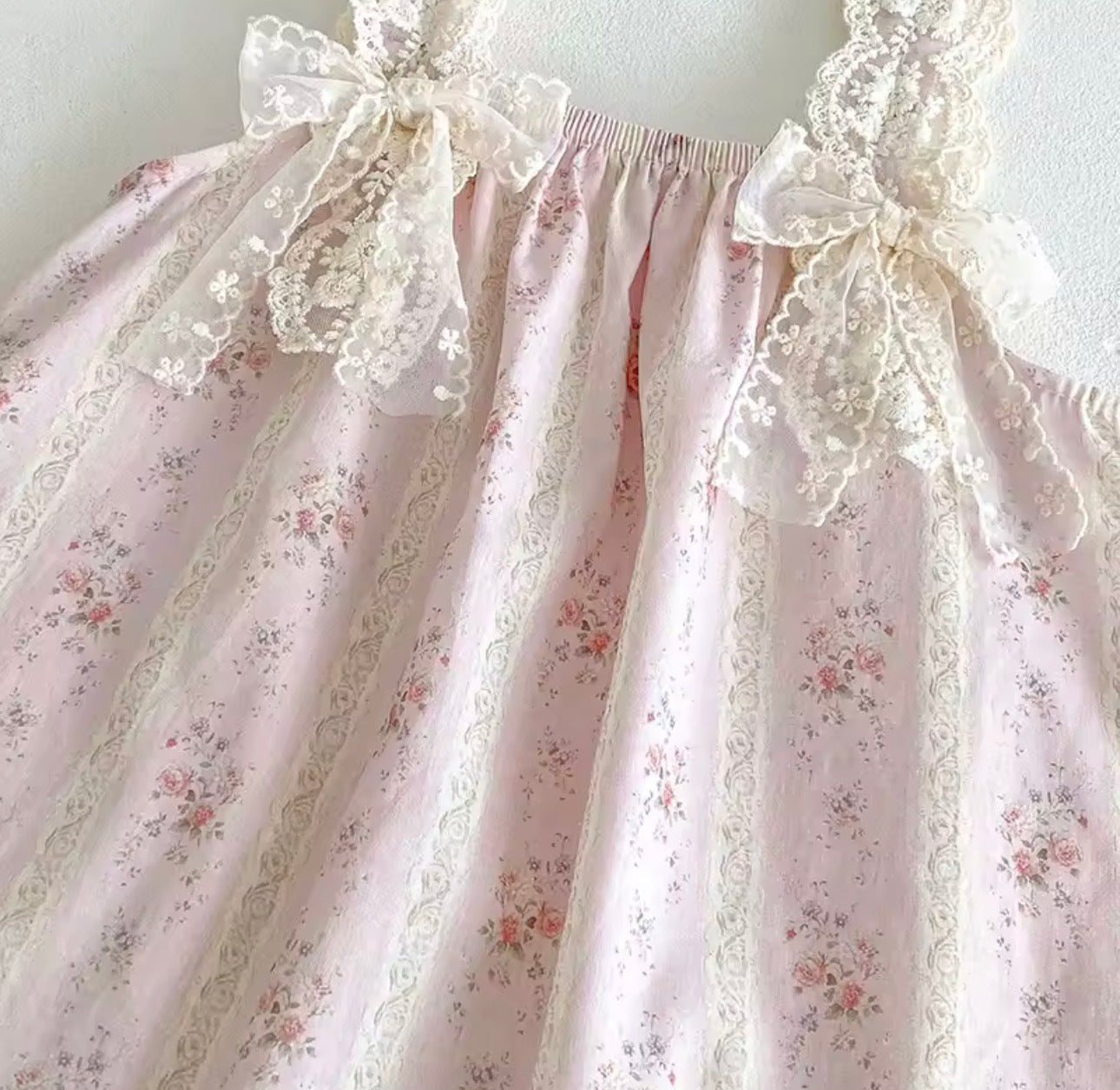 Pink floral lace romper/dress & headband