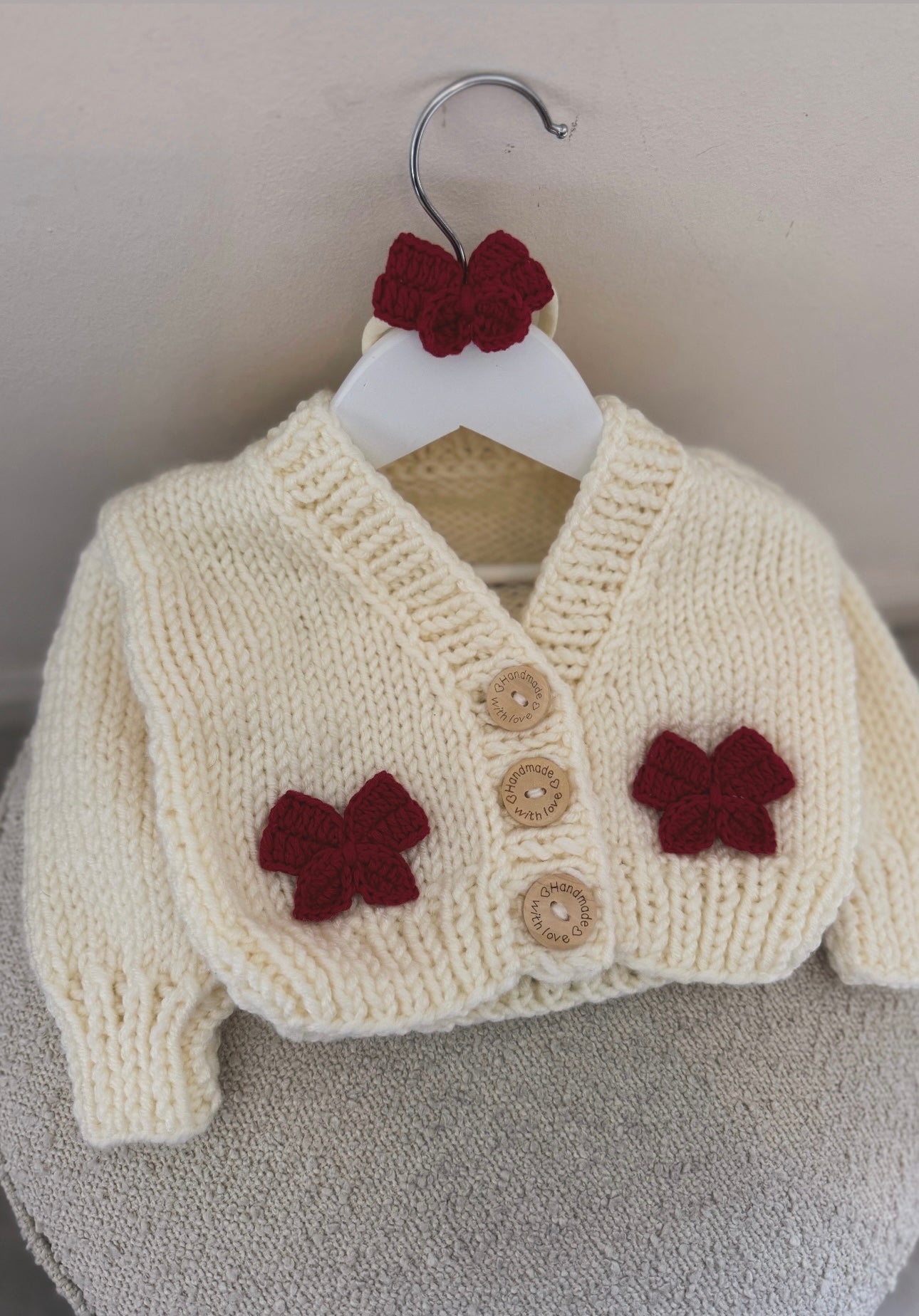 ‘Santa baby’ handknitted cardigan in stock