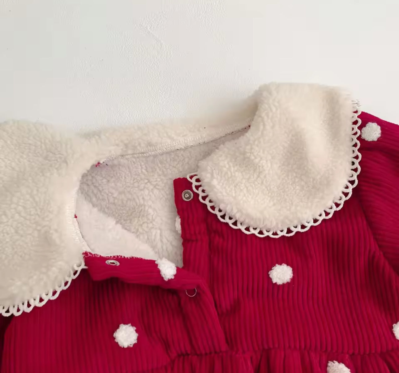 Thick fleece lined red dot Christmas romper