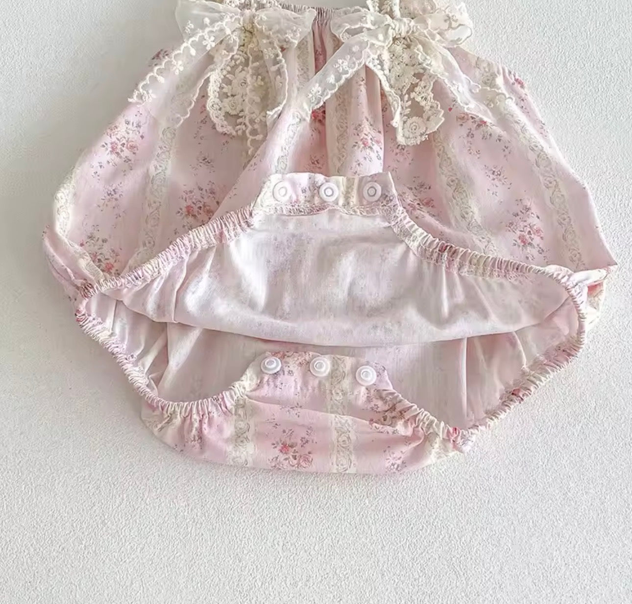 Pink floral lace romper/dress & headband