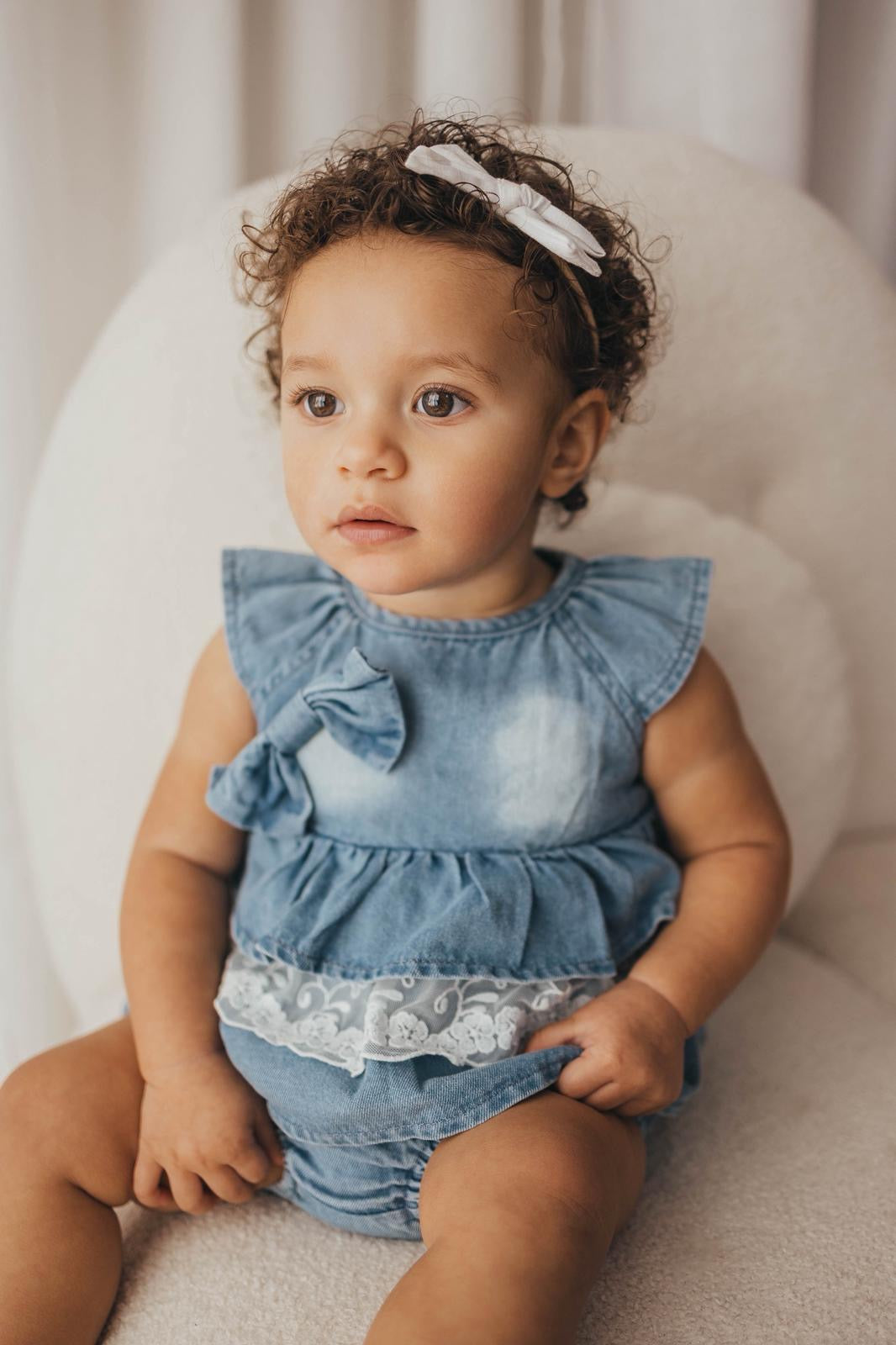 Denim lace trimmed two piece set