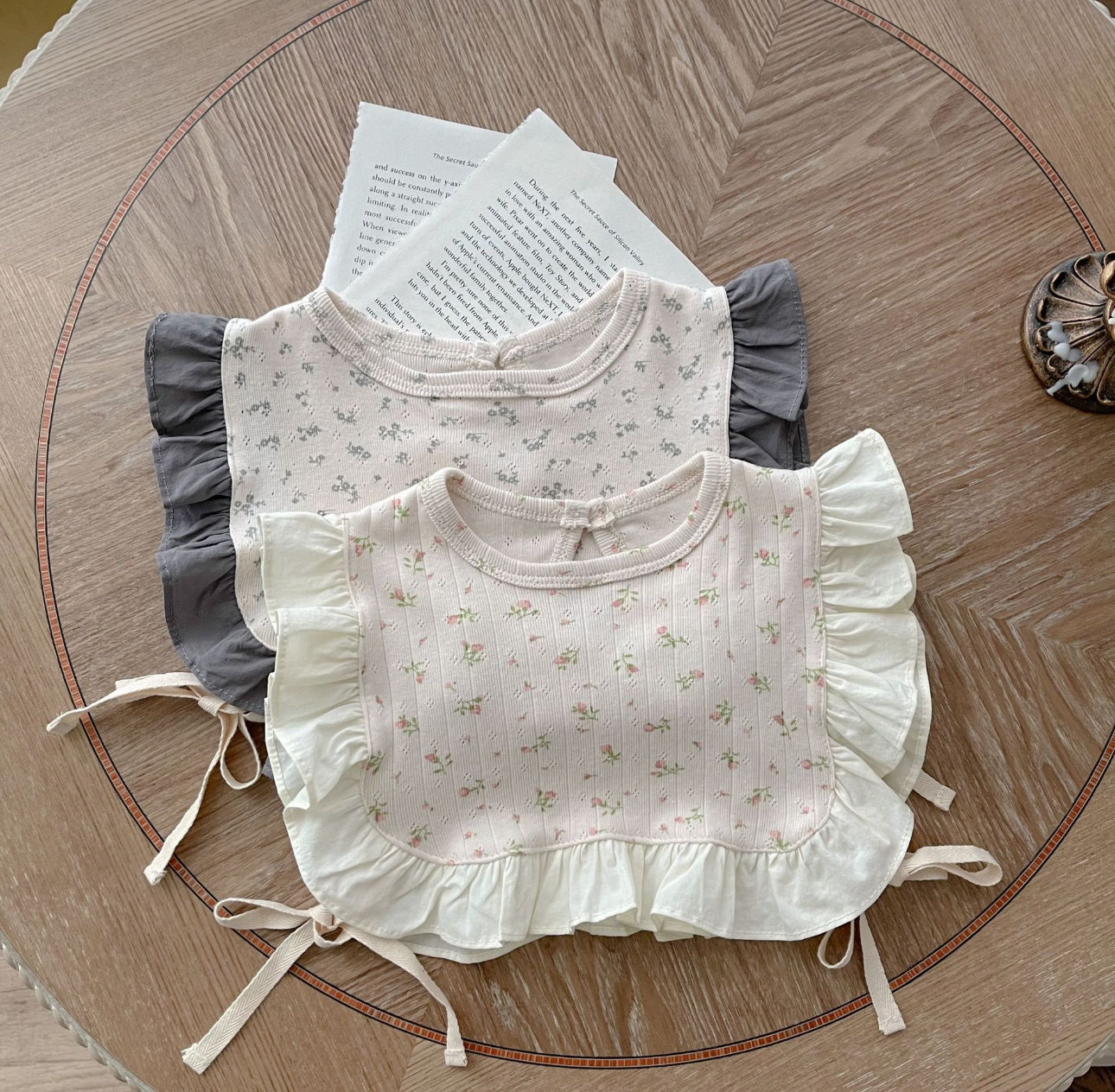 Autumn floral soft cotton 3 piece top, legging, frill bib set