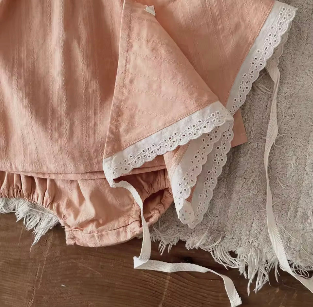 3 piece peach lace trim set