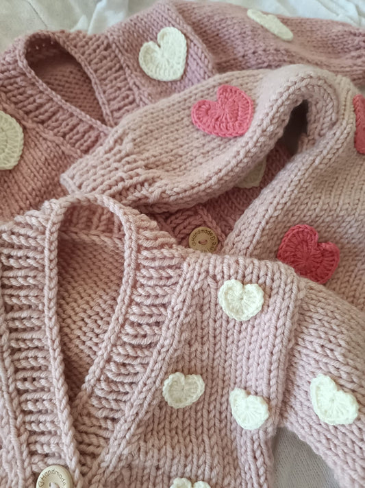 Pre order pink heart handknitted cardigans