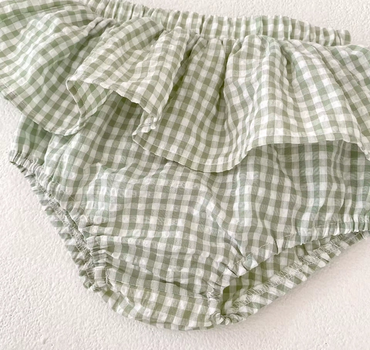 Sage green two piece bow top and bloomer summer set