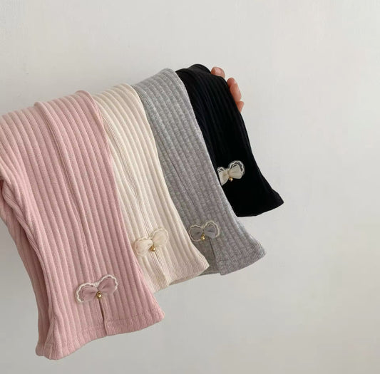 Pre order thick ribbed cotton leggings with bow
