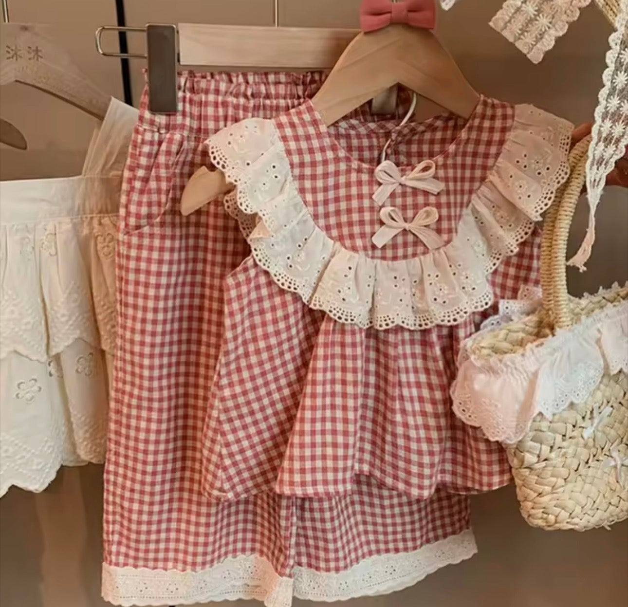 Red gingham two piece set