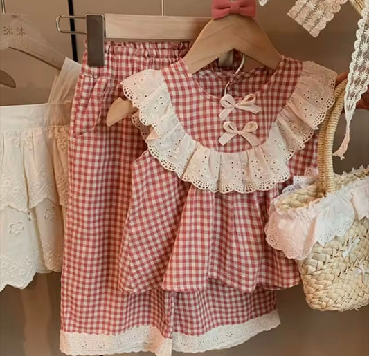 Red gingham two piece set