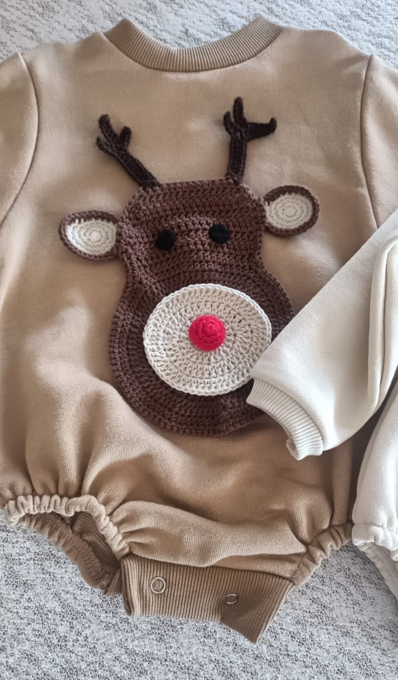 Pre order handknit reindeer romper