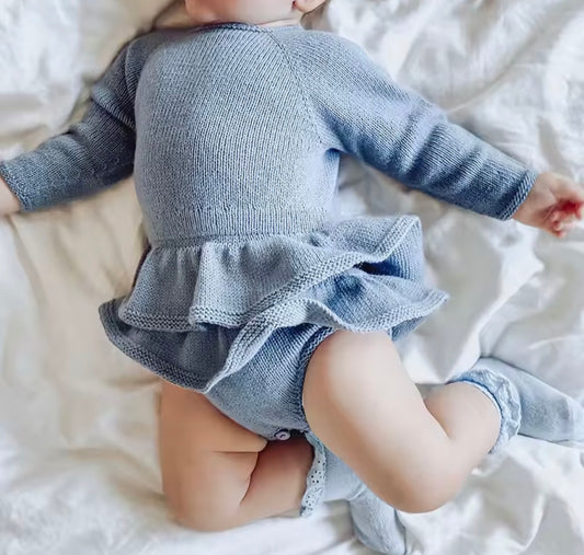 Baby blue knit frill romper
