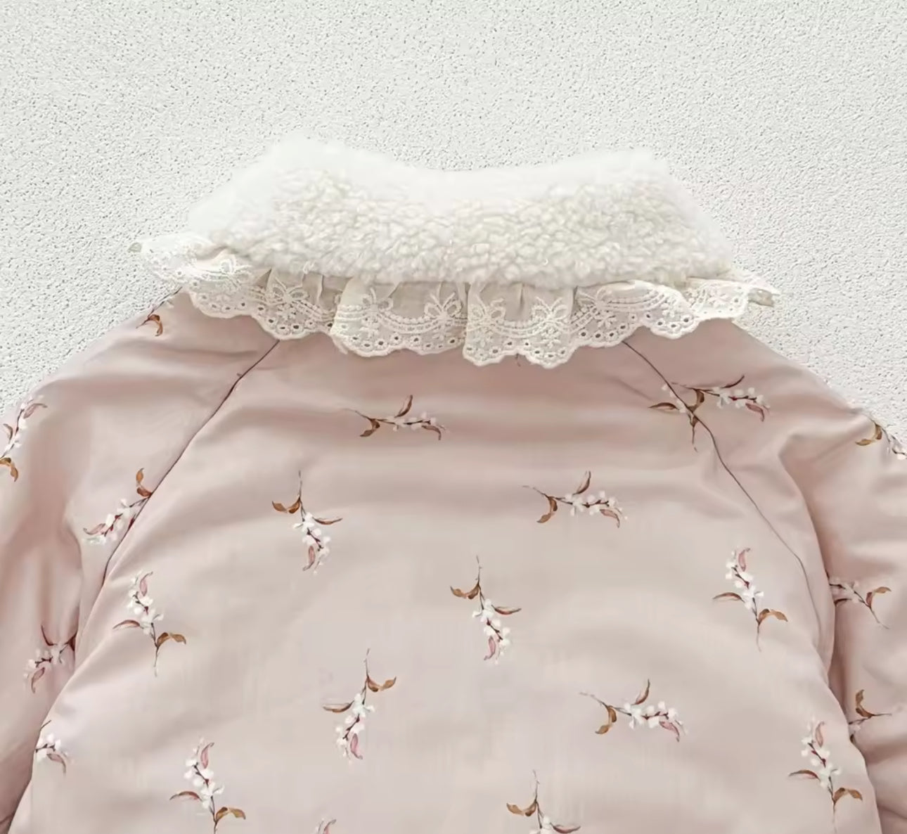 Thickened dusky pink flower snowsuit