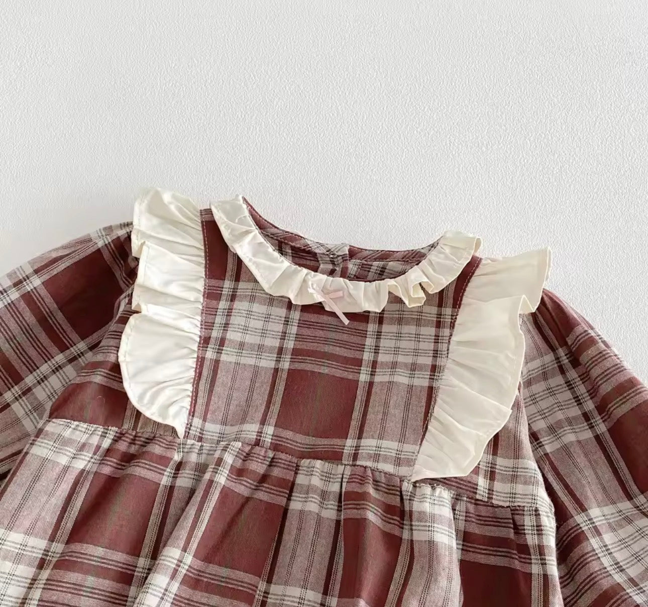 Burgundy chequered frill romper