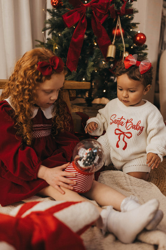 Santa baby knit embroidered romper