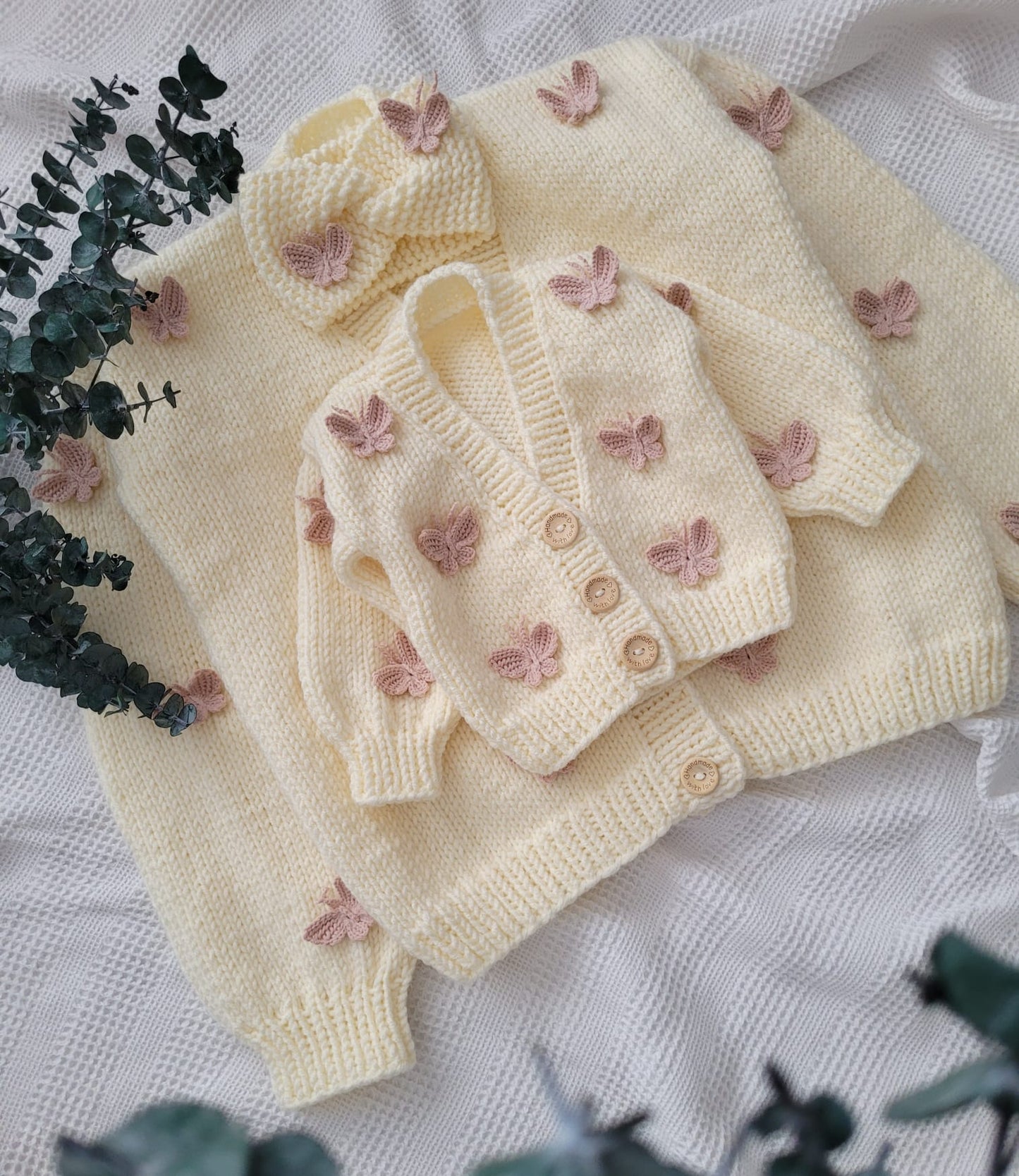 Mama and me handknitted autumn flowers 2 cardigan set