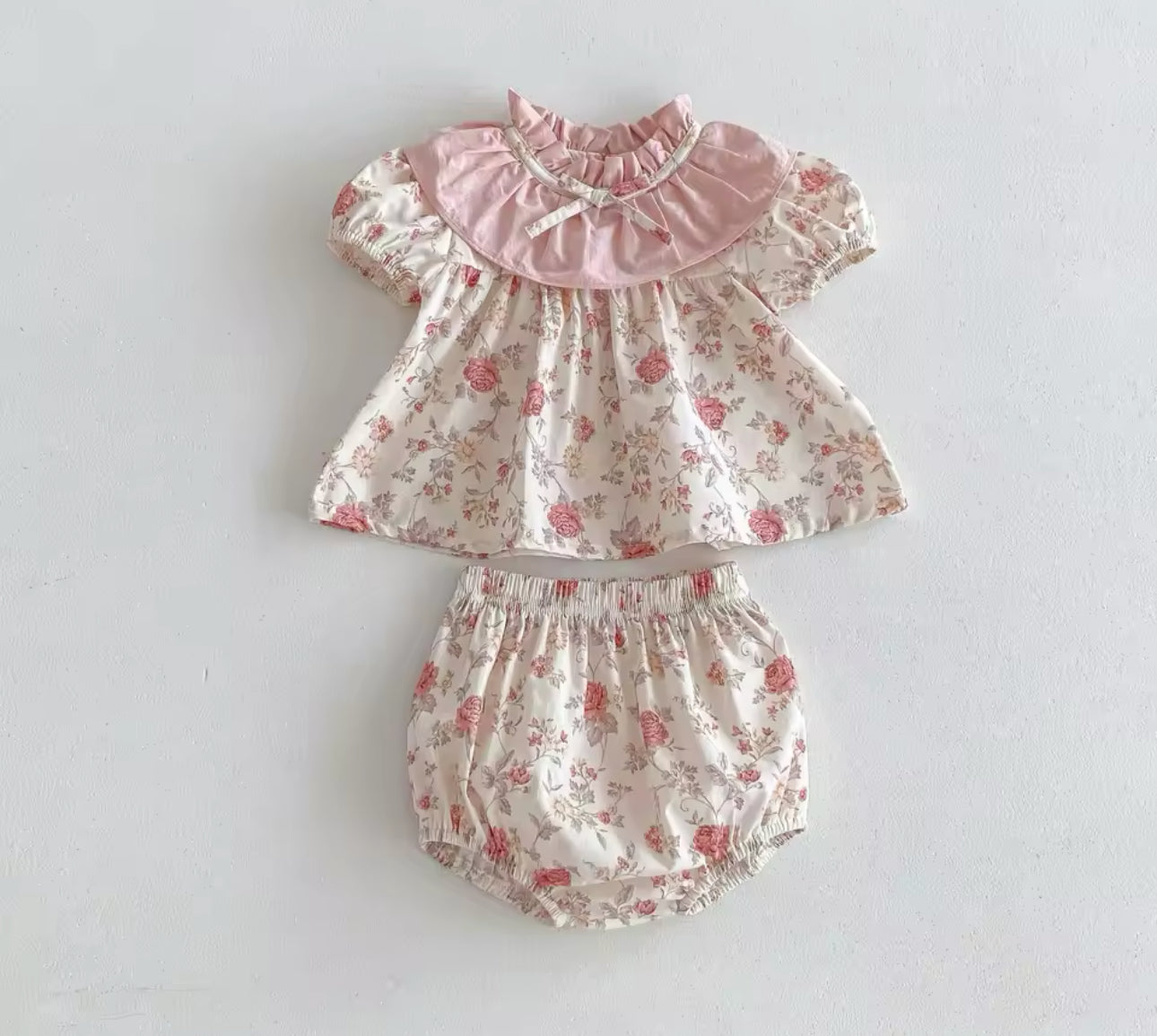 Pre order summer two piece rosy bow top and bloomers