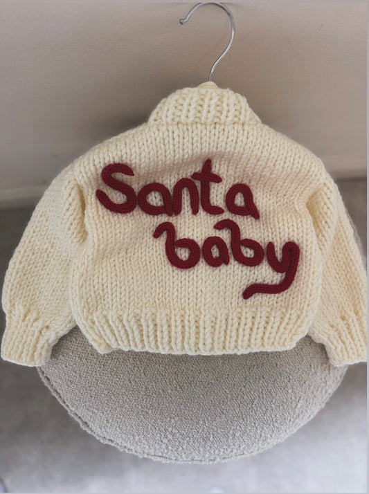 ‘Santa baby’ handknitted cardigan in stock