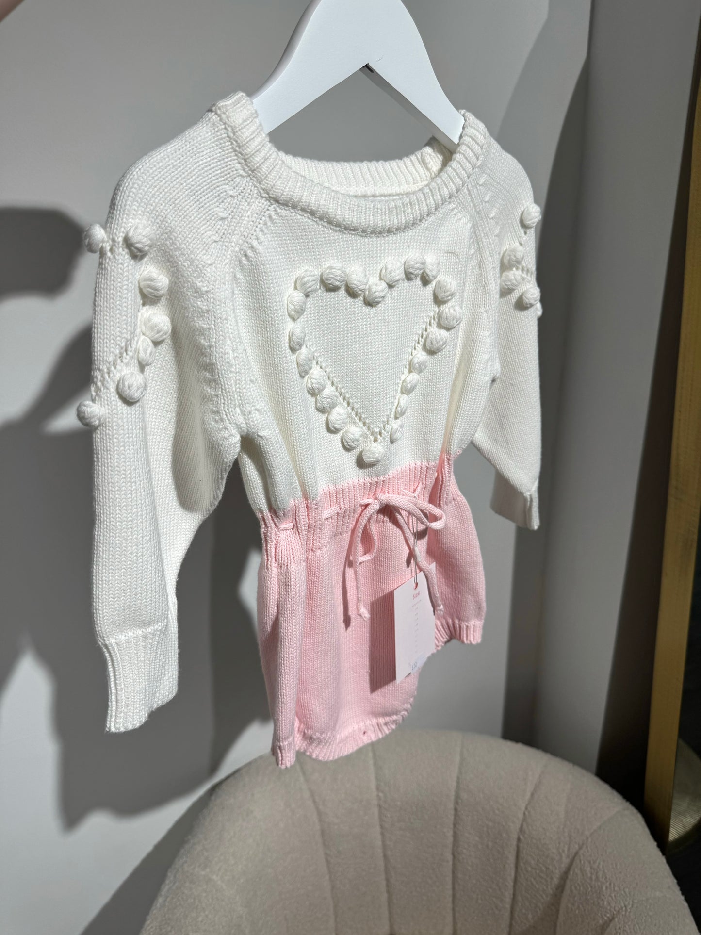 Knit heart romper pink