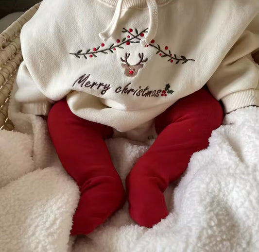 Embroidered merry Christmas cream sweater style romper