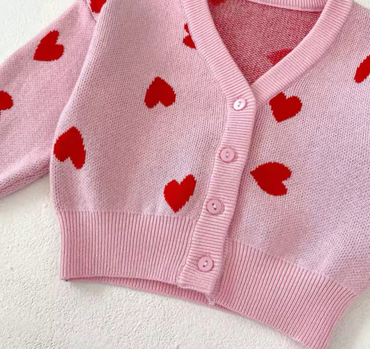 New pink and red heart thick cardigan pre order