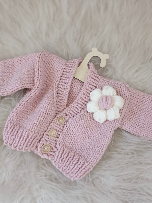 Pre order handknit flower cardigan pink