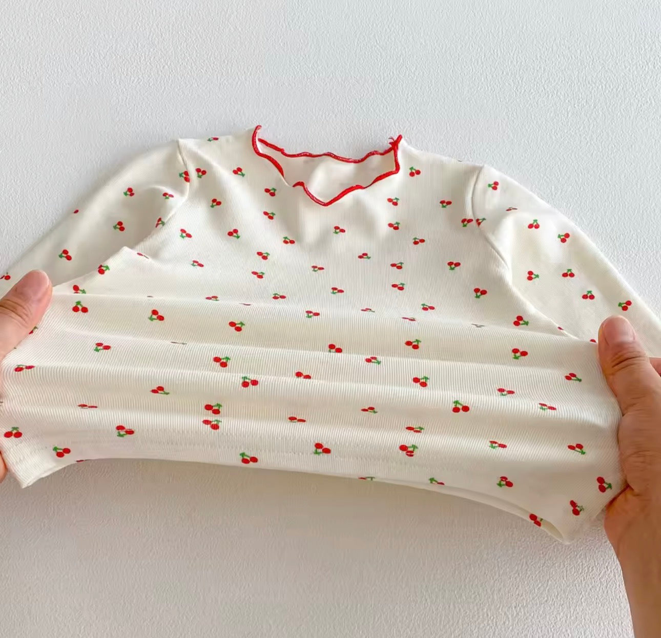 Cherry print cotton top & pink dungaree set