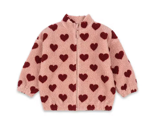 Thick pink and red heart zip fleece