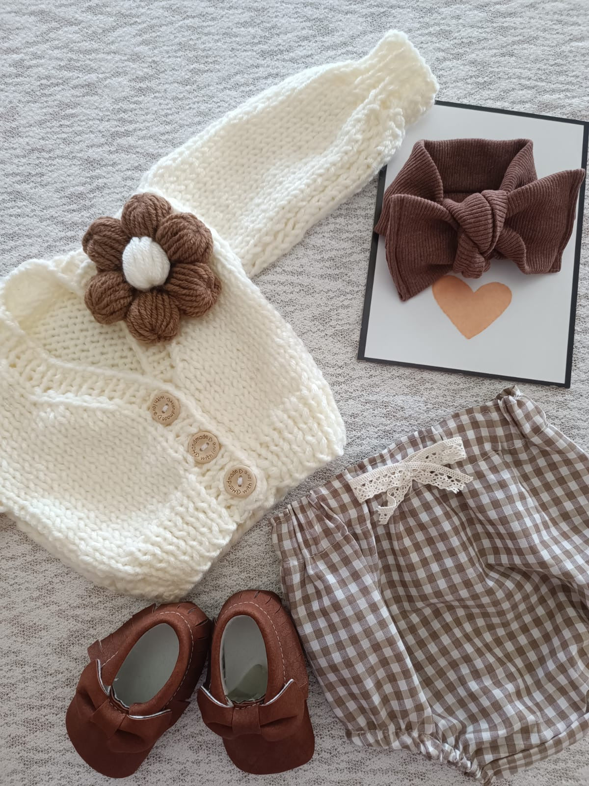 Cream handknitted cardigan with autumn flowers