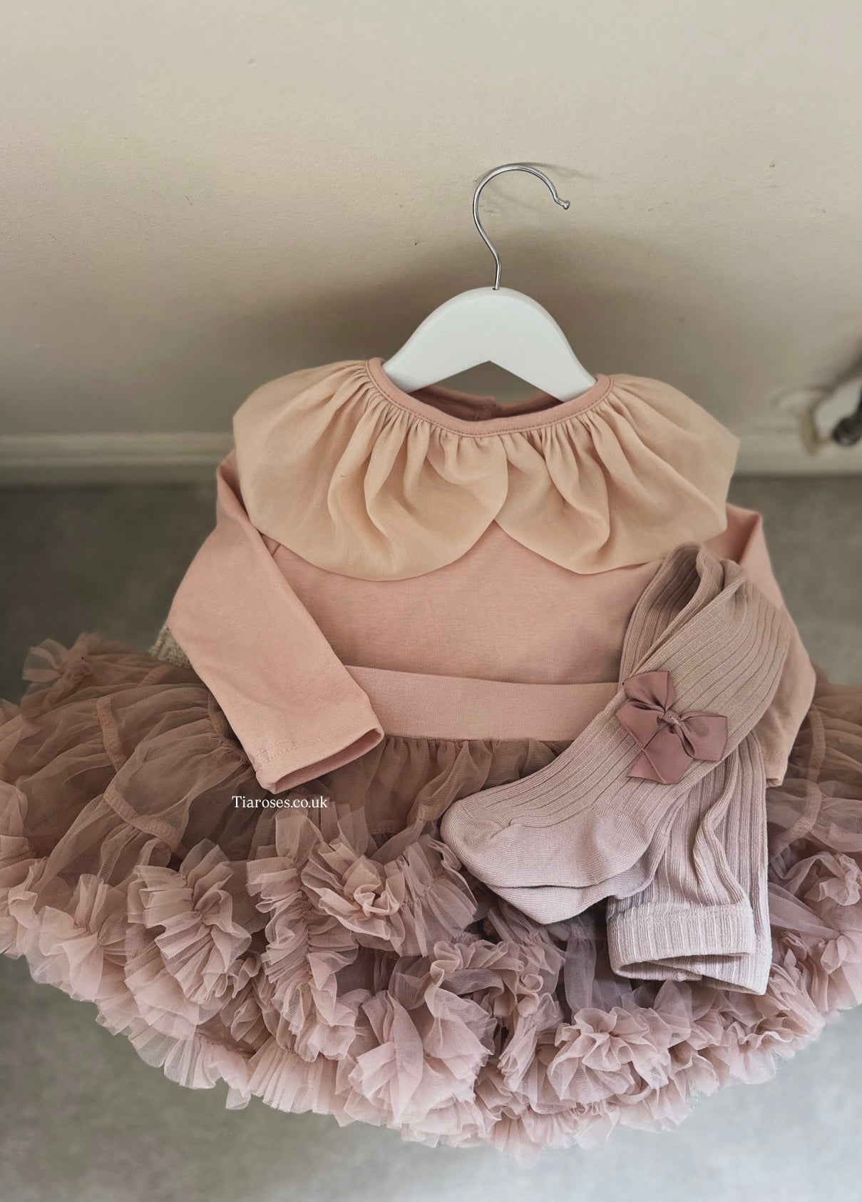 Pink cotton tutu collar top and matching tutu set