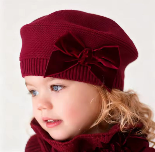 Velvet bow knit berets