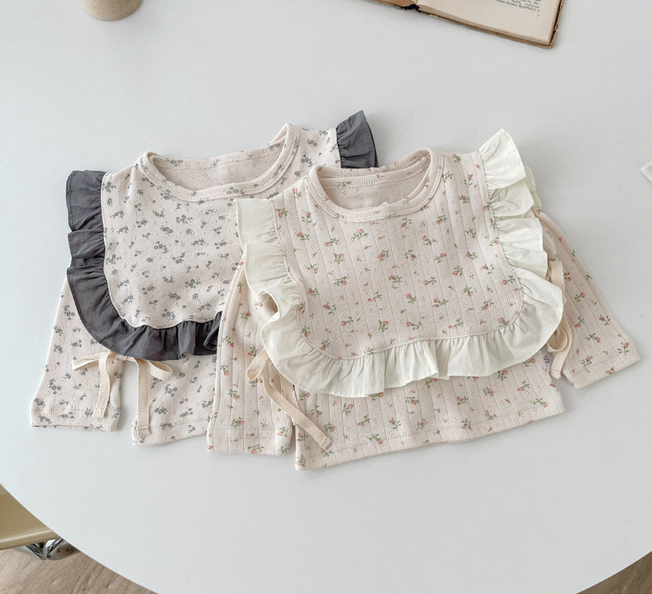 Autumn floral soft cotton 3 piece top, legging, frill bib set