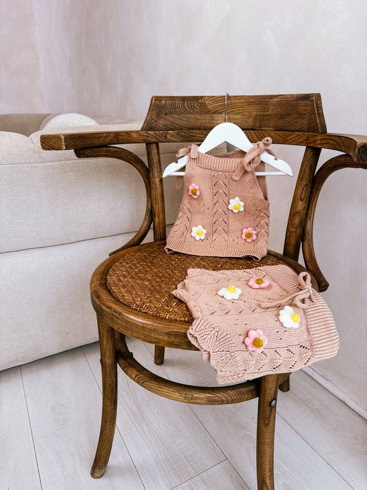 In stock summer flower knit two piece set