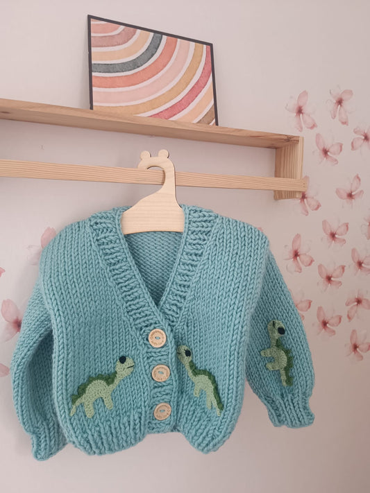 Pre order dinosaur handknitted cardigan