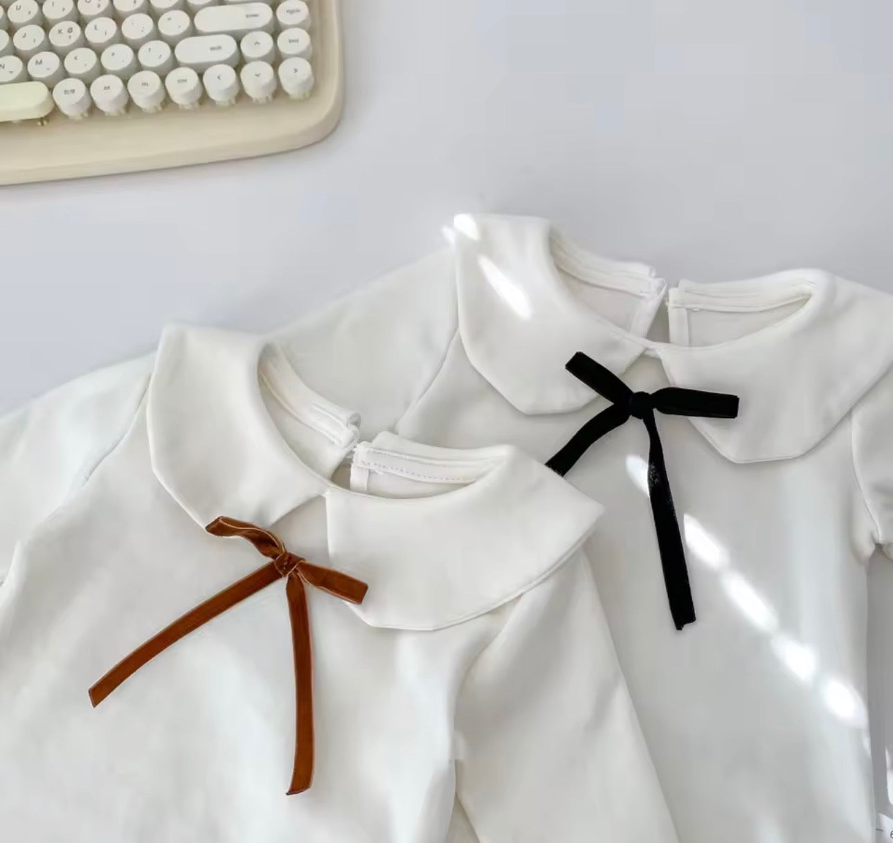 Two piece velvet bow cotton top and matching bloomers
