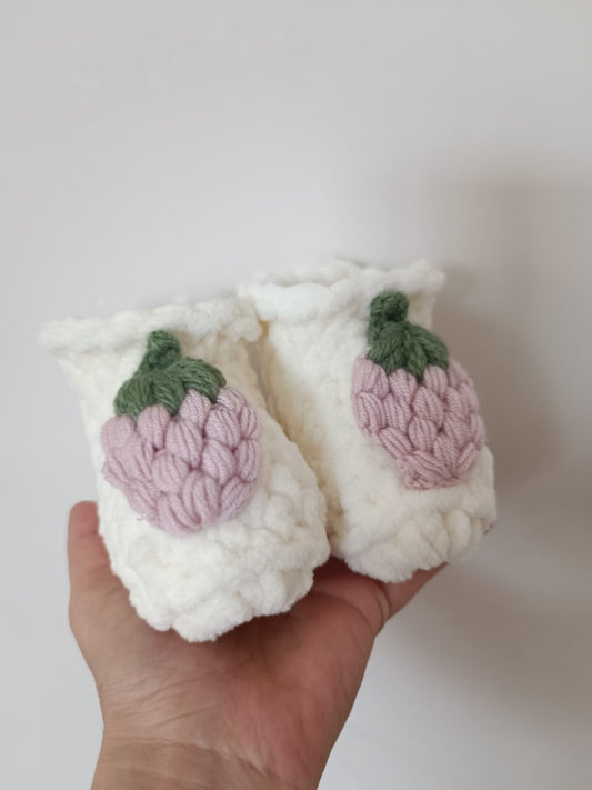 Pre order soft white handknit strawberry booties (matches our handknit cardigan)