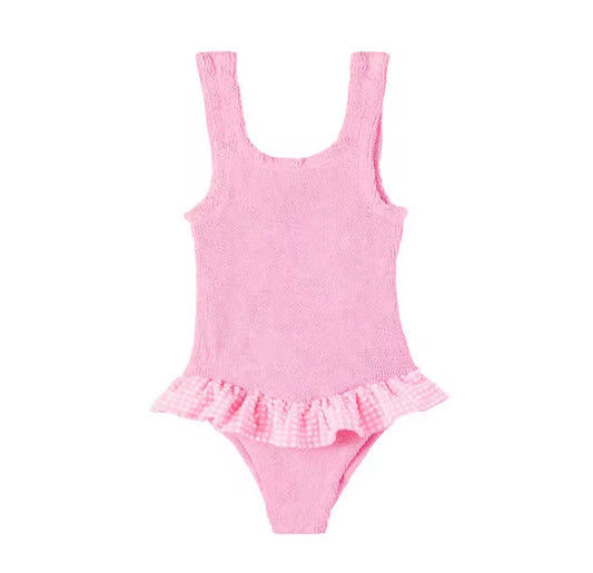 Crinkle pink swimming costume