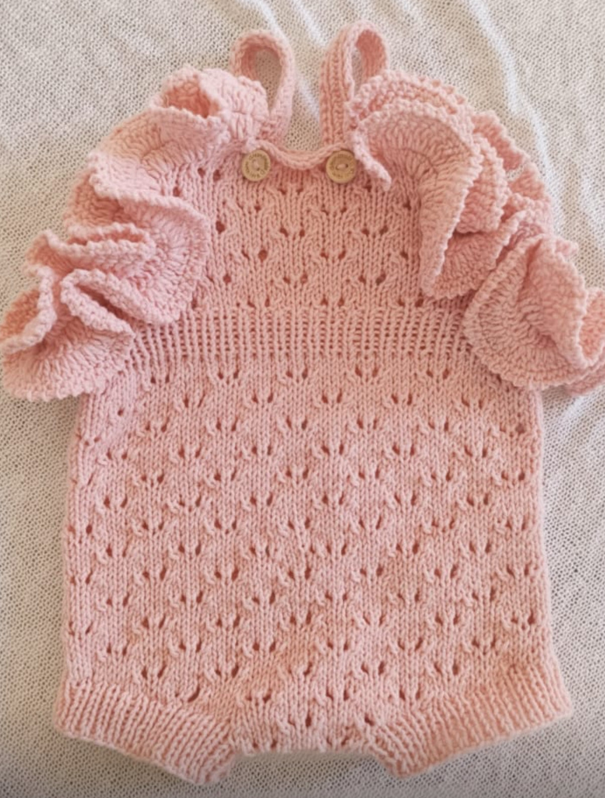 Pre order summer hand knitted heart ruffle rompers