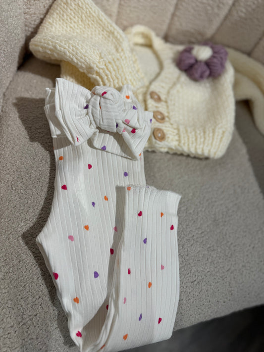 In stock handmade cotton leggings and bow set