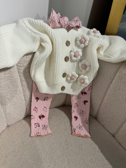 In stock spring handmade leggings and bow cotton set butterfly