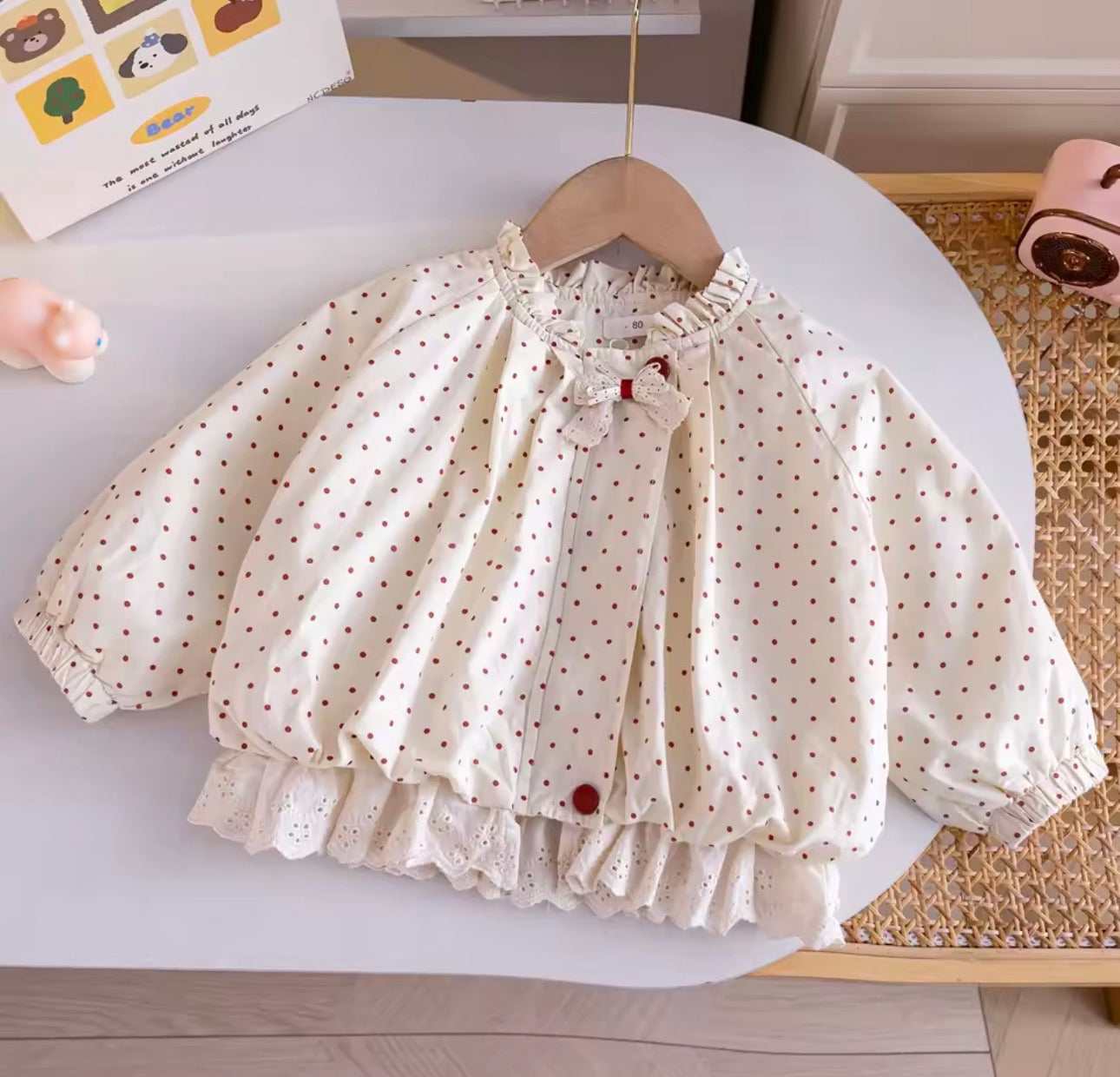 Polka dot frill trim jacket