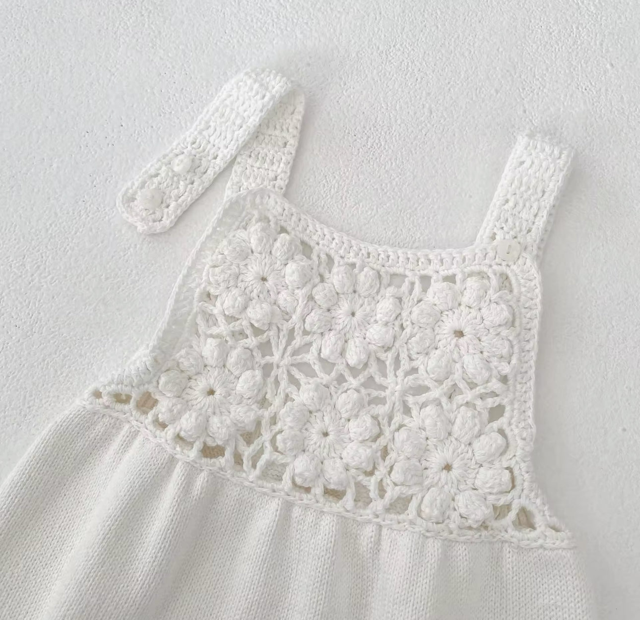 Boho summer crochet white romper/bonnet