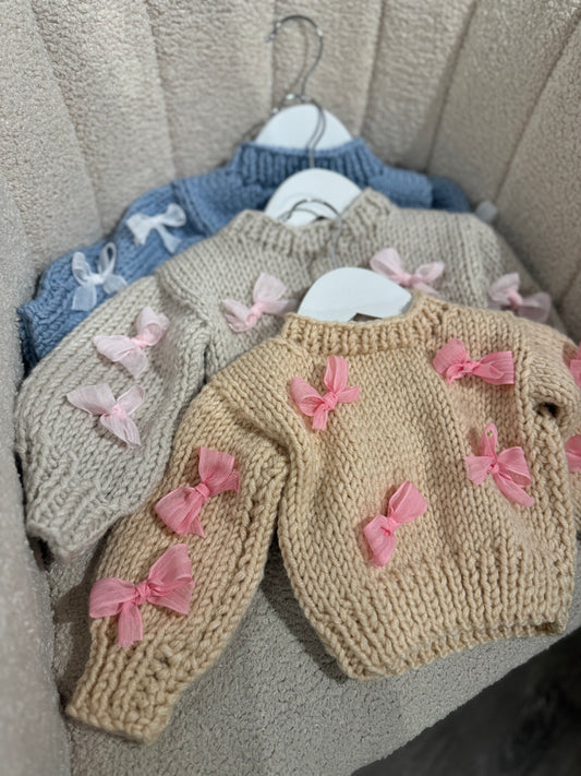 In stock bow handknit jumpers