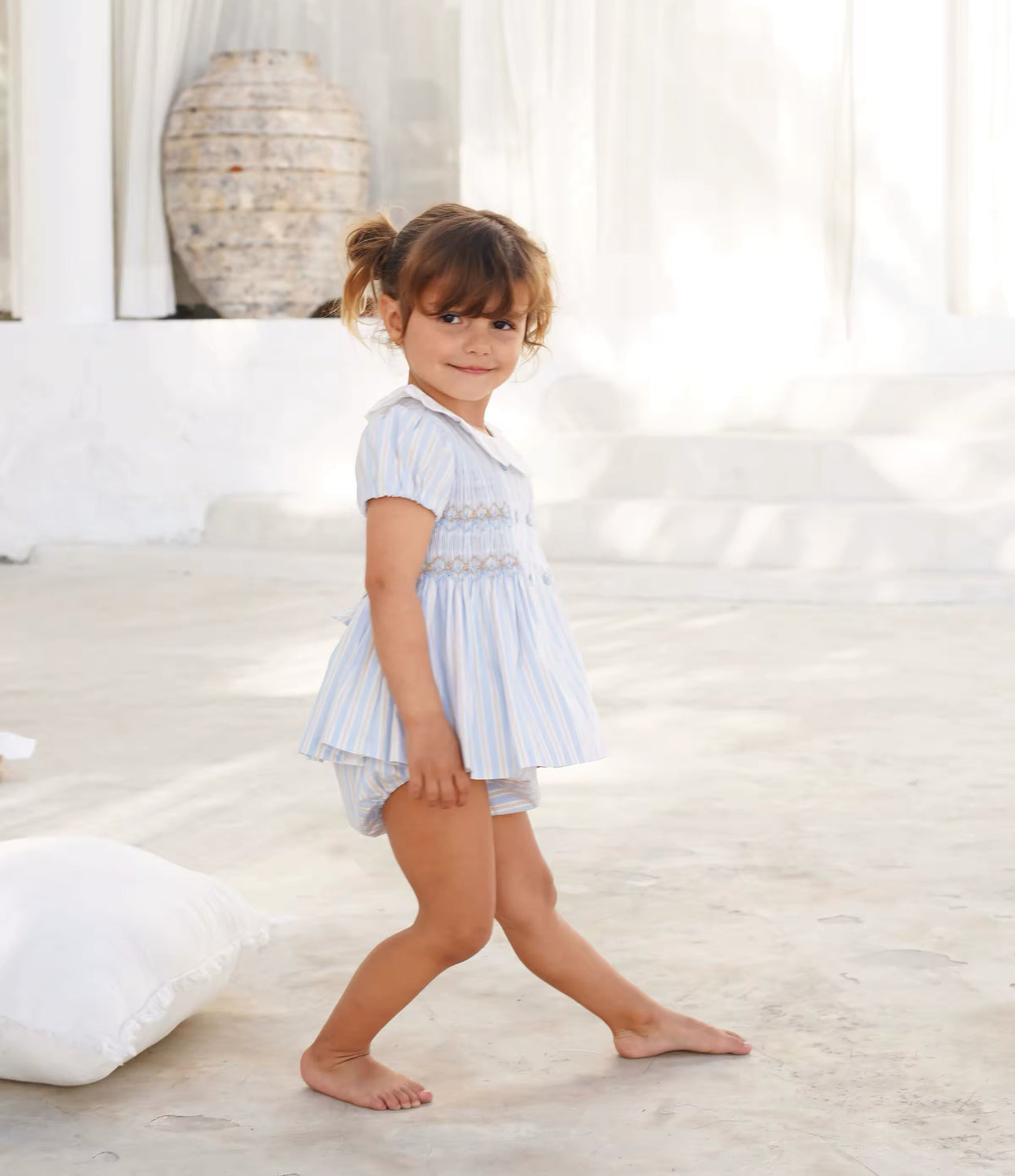 Made to order summer two piece blue pin stripe top and bloomers (pre order)