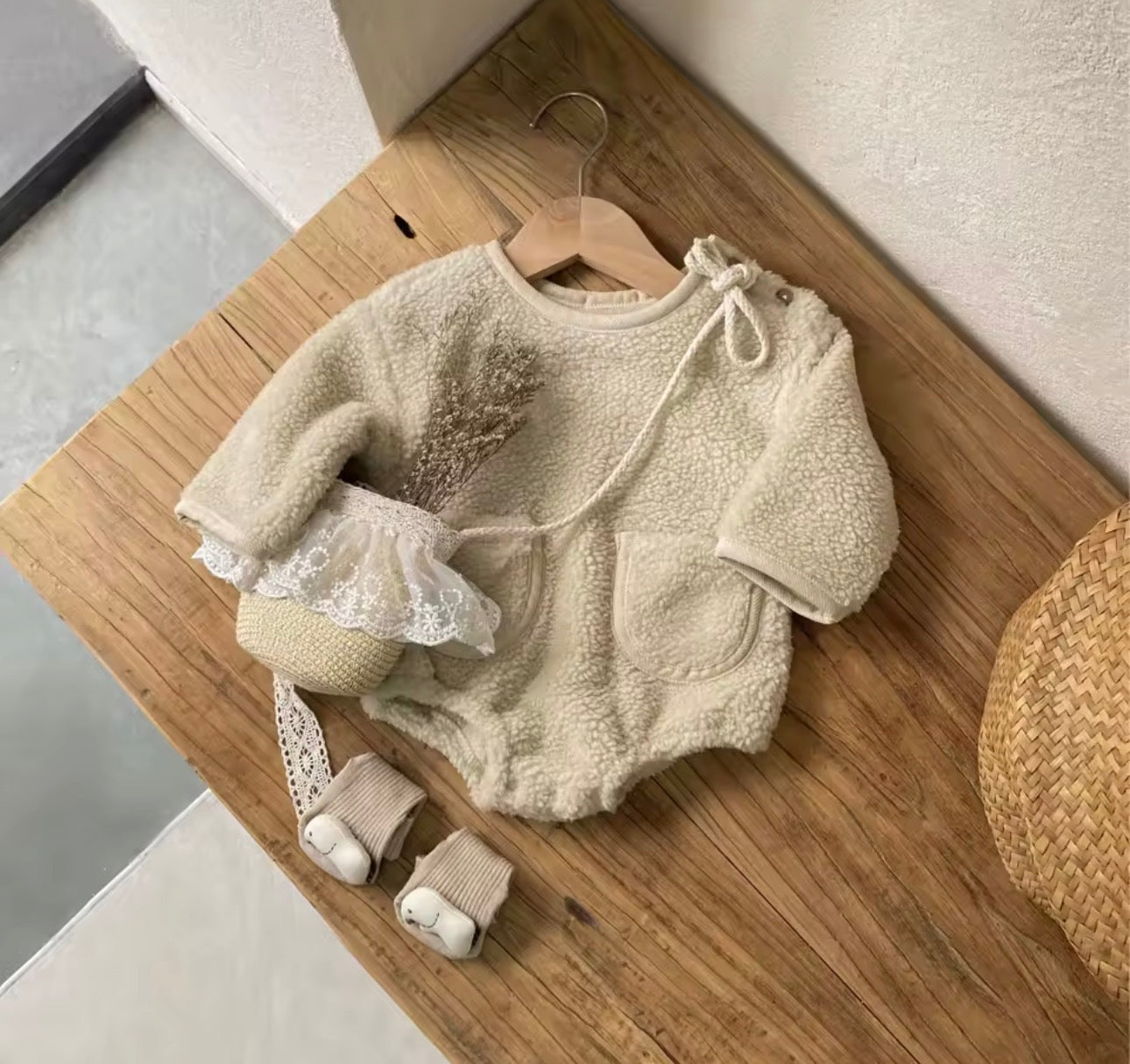 Fleece cream sherpa romper