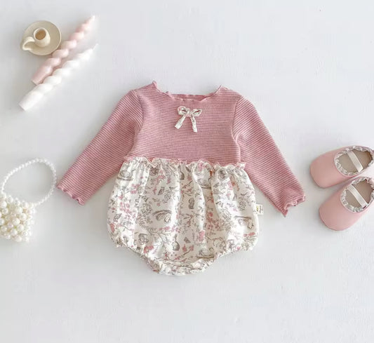 Rose pink summer floral romper