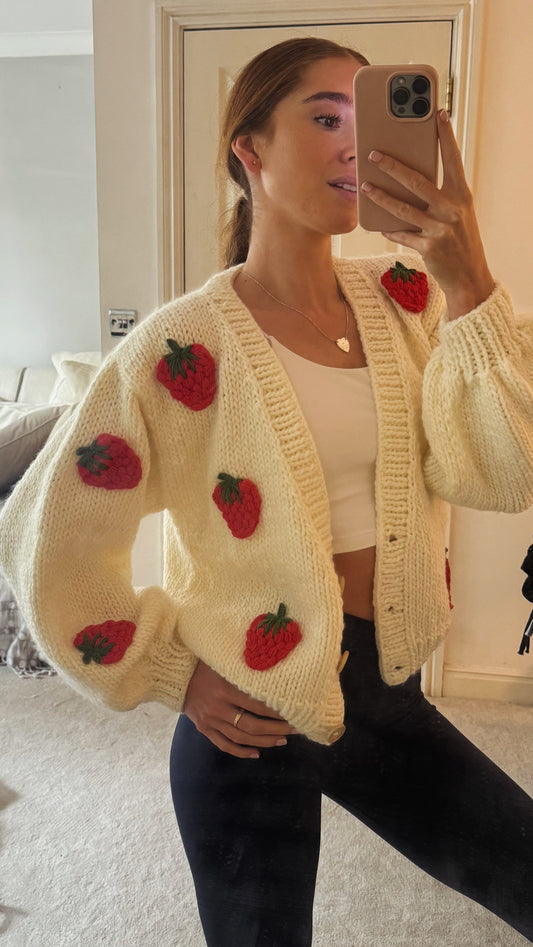 Adult strawberry handknitted cardigan