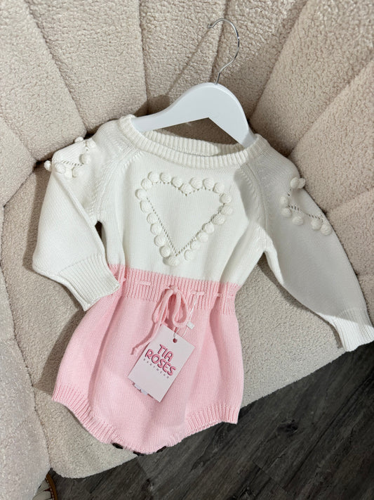 Knit heart romper pink