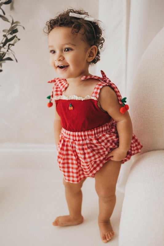 Cherry two piece cotton top and bloomers summer set